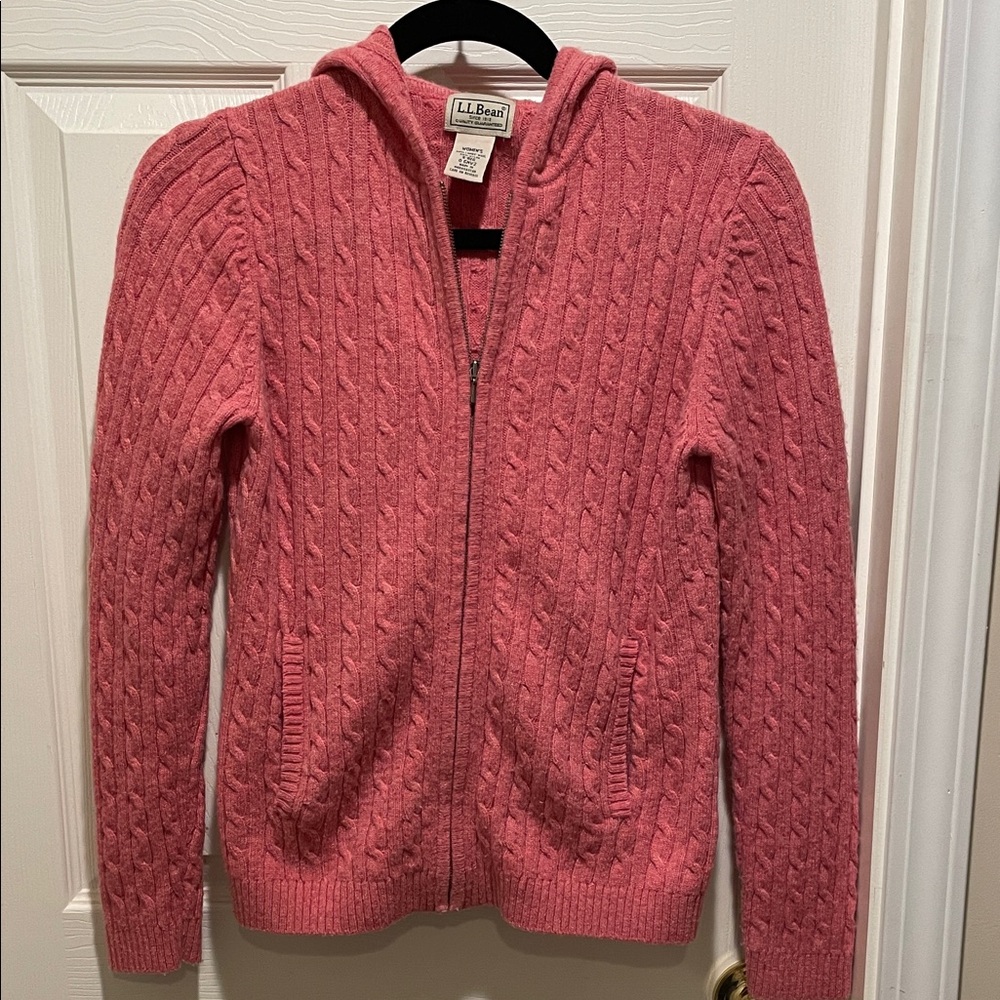 LL Bean wool zip up hooded cardigan sweater